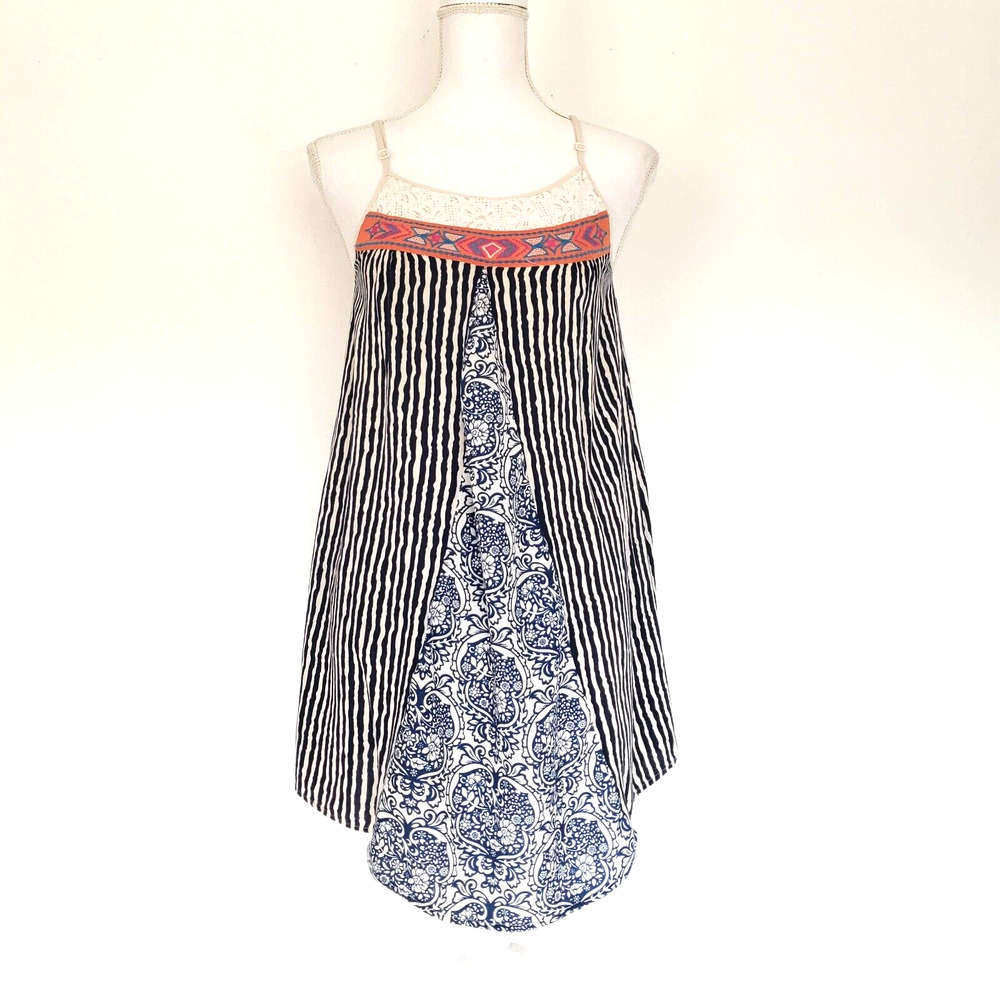 Flying Tomato Women SIZE S Geometric Tunic Top Mini Dress Spaghetti Strap FLAW